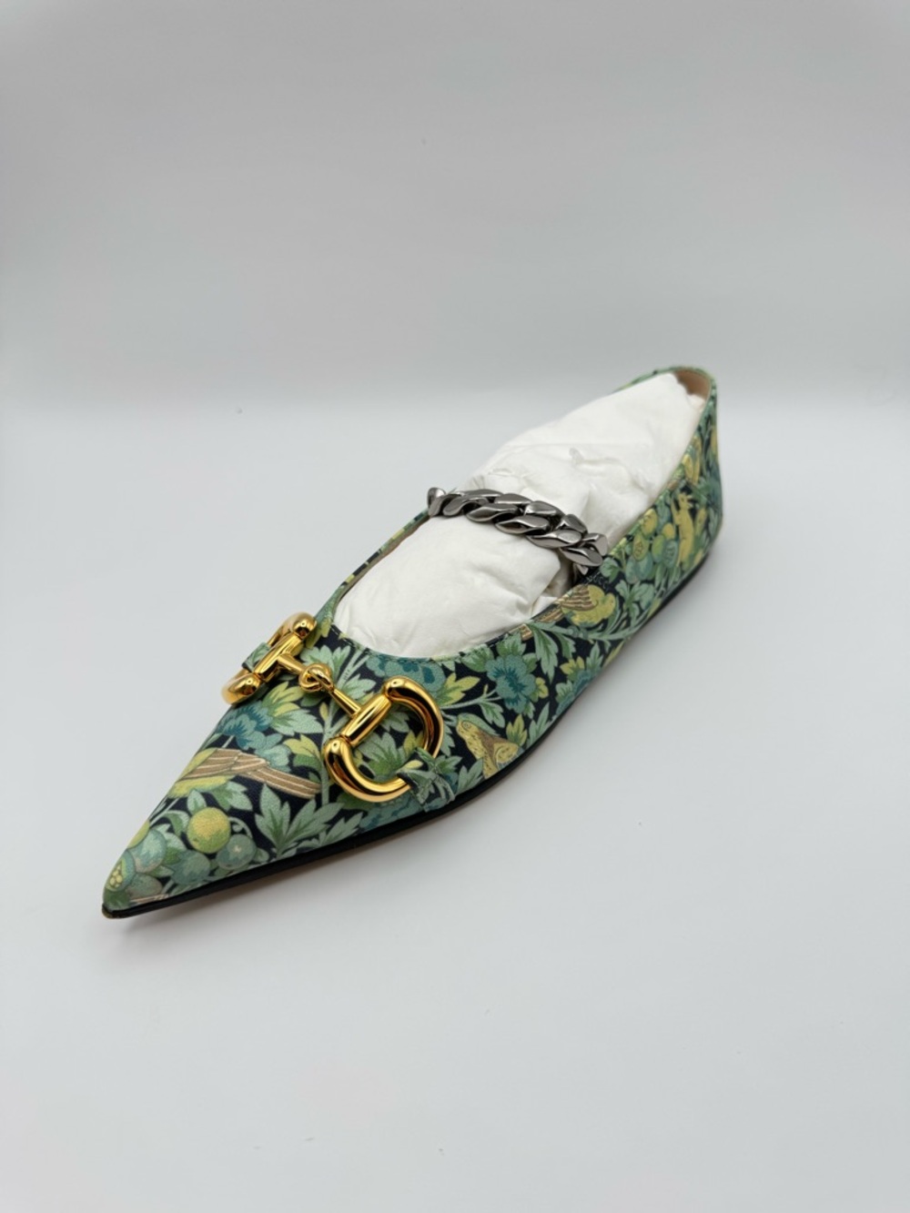 Gucci x Liberty Horsebit Chain Ballet Flats Floral Pointed Toe 36 W Box - Picture 2 of 8